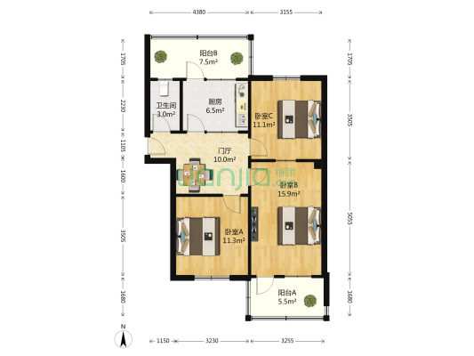 黄屯小区五区 3室0厅1卫 80平方