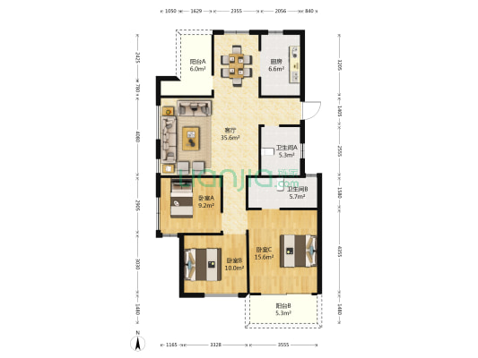 之江嘉苑 3室1厅2卫 124平方