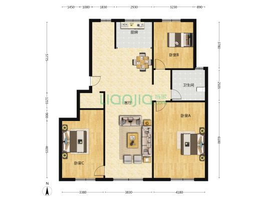 金地时光印	 3室1厅1卫 96平方