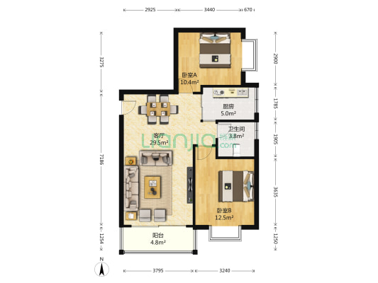 约克城邦 2室1厅1卫 91平方