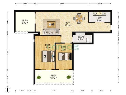 万科兰乔圣菲 2室1厅1卫 93平方