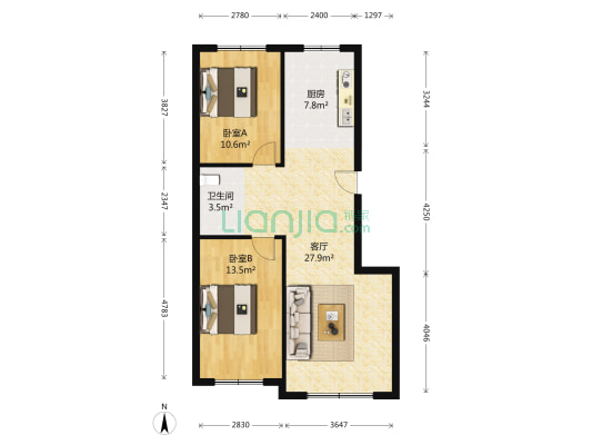 中航御湖天城 2室1厅1卫 90平方