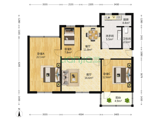 鼓楼司法局家属院 3室2厅2卫 107平方