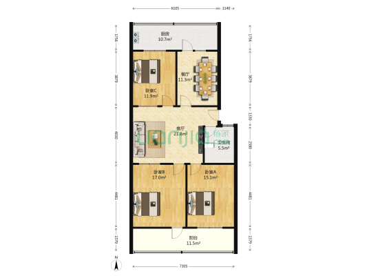 辛祝路76号 3室2厅1卫 122平方