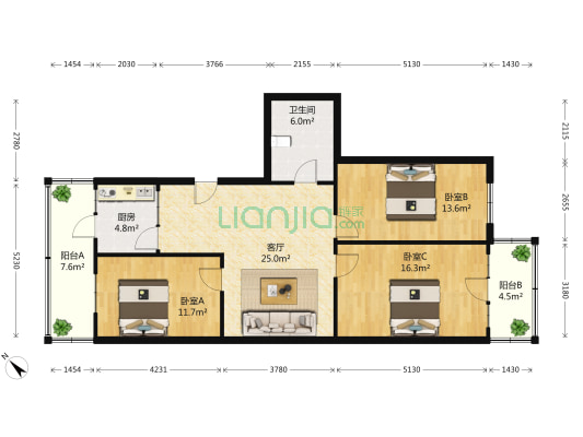 康安小区(道里区) 3室1厅1卫 120平方