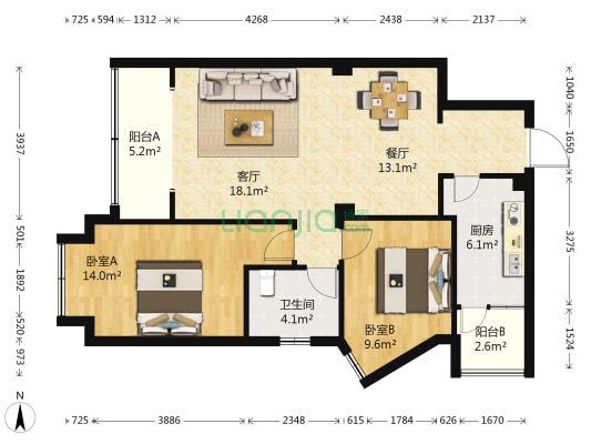 水逸康桥 2室2厅1卫 79平方