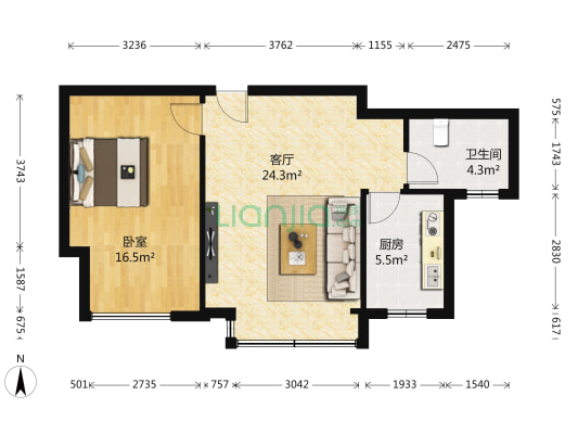 国信馨园 1室1厅1卫 60平方