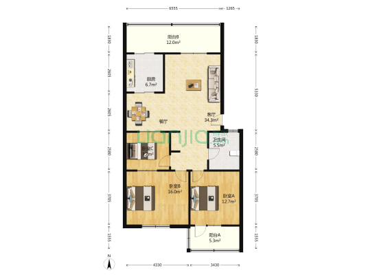 胜利苑小区 3室1厅1卫 117平方