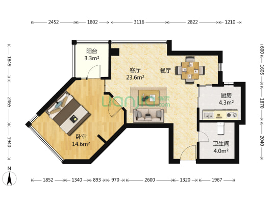 金隆置地大厦 1室1厅1卫 73平方
