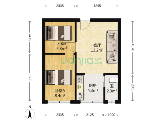 中山东路31号 2室1厅1卫 43平方