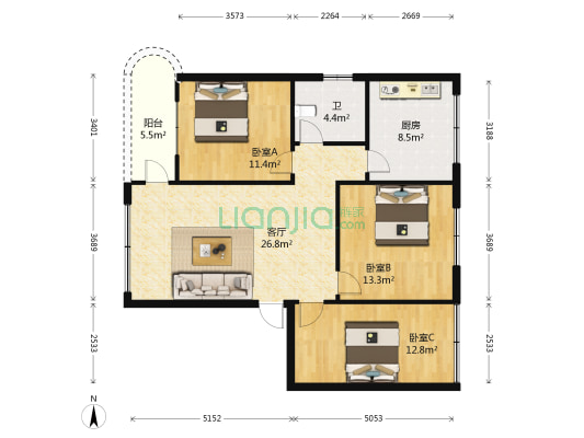 中兴苑 3室1厅1卫 98平方