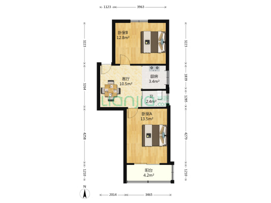 柏果树新寓 2室1厅1卫 58平方