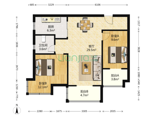 通利紫荆尚都 2室1厅1卫 93平方