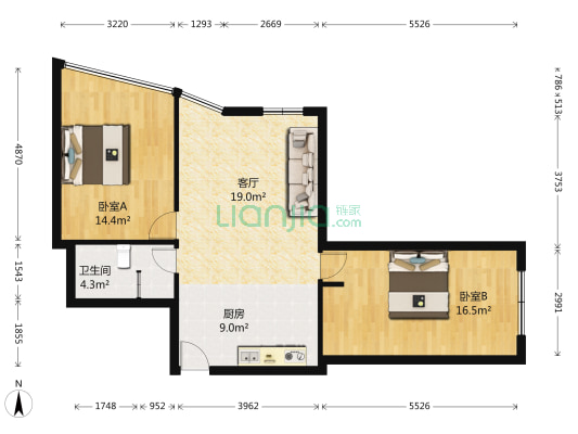 爱俪轩 2室1厅1卫 117平方
