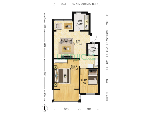 棕竹街3号 2室1厅1卫 66平方