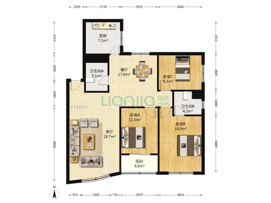 嘉和园 3室2厅2卫 122平方