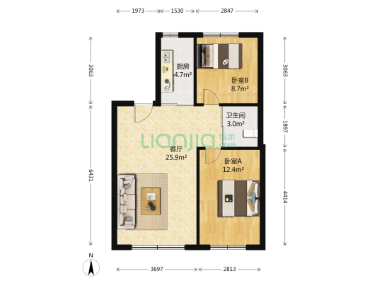 吉林青旅福润家园 2室1厅1卫 85平方