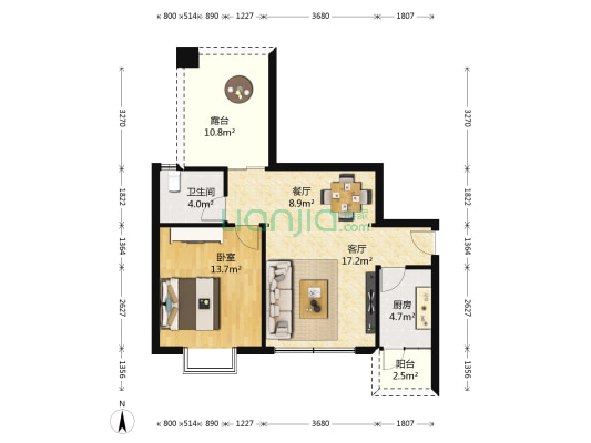郁金香花园 1室2厅1卫 70平方