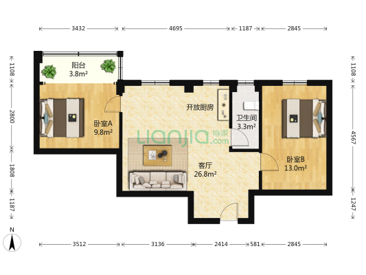 竹园小区(白云) 2室1厅1卫 72平方