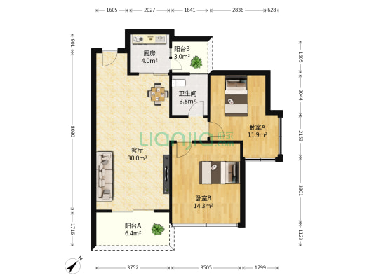 嘉盛名都 2室1厅1卫 86平方