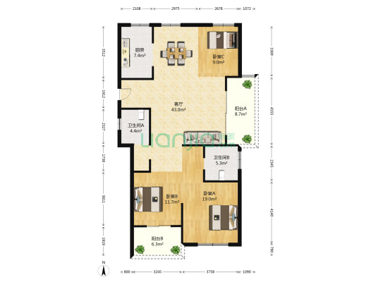 协安蓝郡 3室1厅2卫 131平方