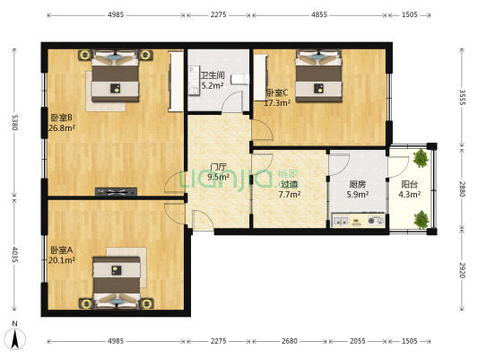 沈阳街 3室0厅1卫 135平方