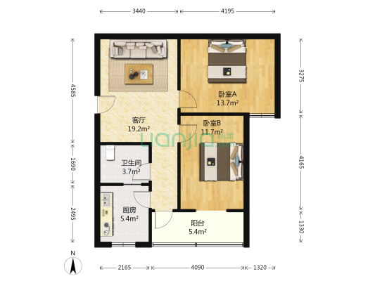 清风巷小区 2室1厅1卫 73平方