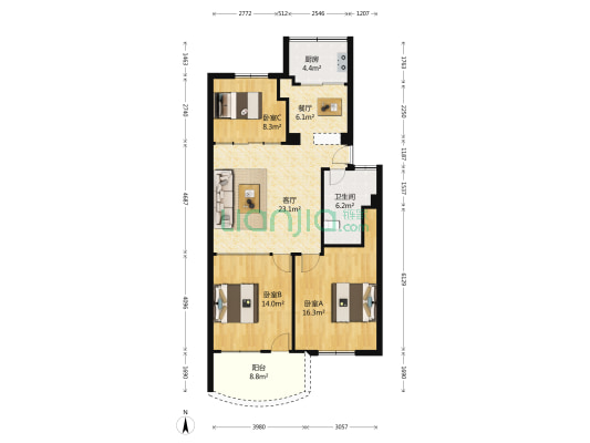 金城住宅小区 3室2厅1卫 96平方
