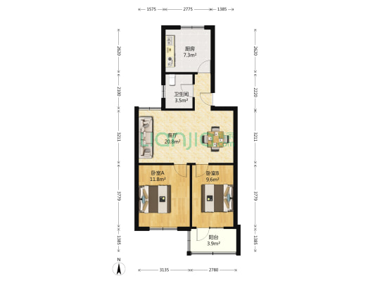 路苑小区 2室1厅1卫 68平方