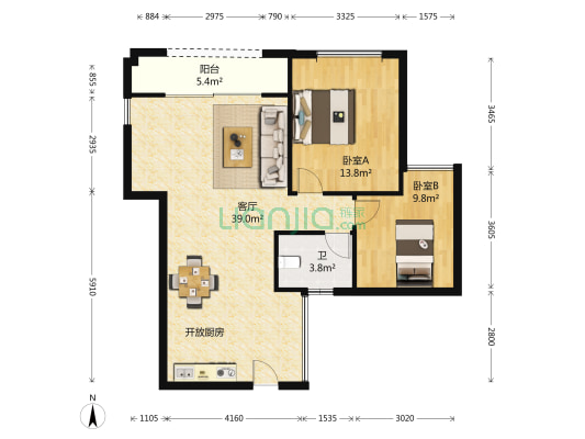花漾四季 2室1厅1卫 70平方