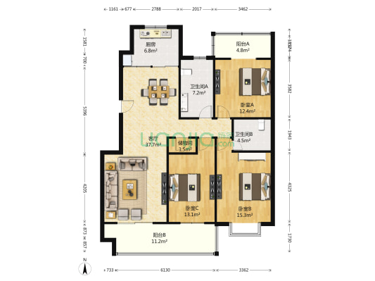 豫法东苑 3室1厅2卫 139平方