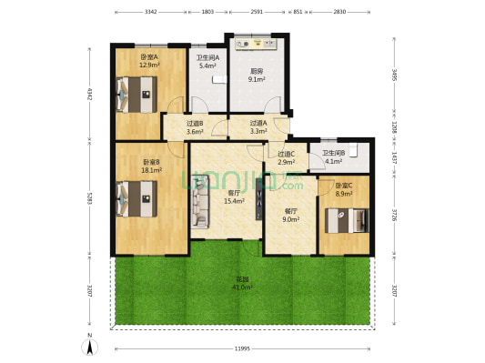 岳王路19号 3室2厅2卫 120平方