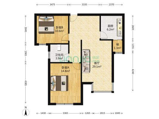 博盛园 2室1厅1卫 86平方