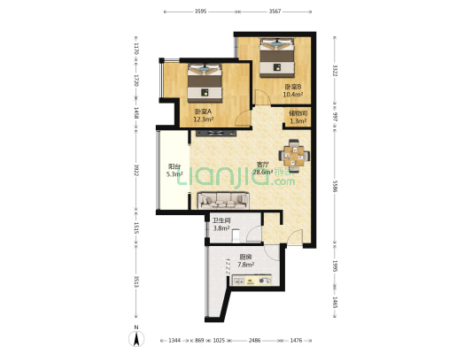 一号花园 2室1厅1卫 84平方
