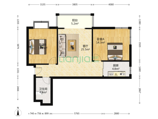 安厦家园 2室1厅1卫 100平方