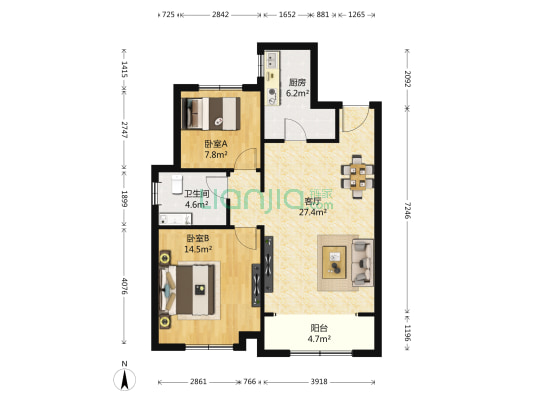 美克嘉美湾 2室1厅1卫 90平方