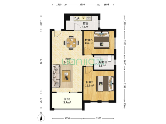 合能十里锦绣一期 2室1厅1卫 74平方