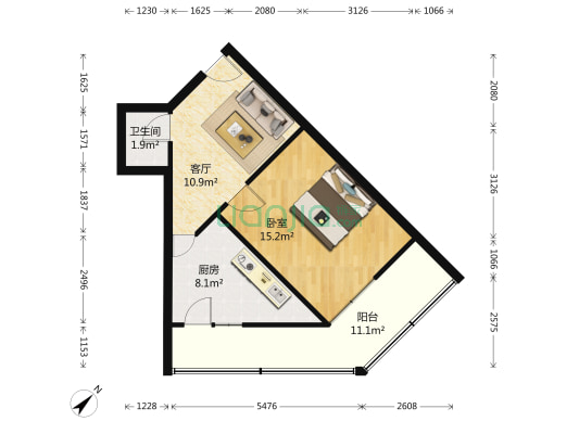 建明里 1室1厅1卫 53平方