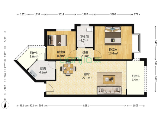 天成国际花半里小区 2室1厅1卫 82平方