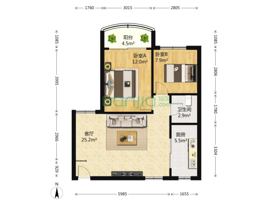 文化大院 2室1厅1卫 83平方