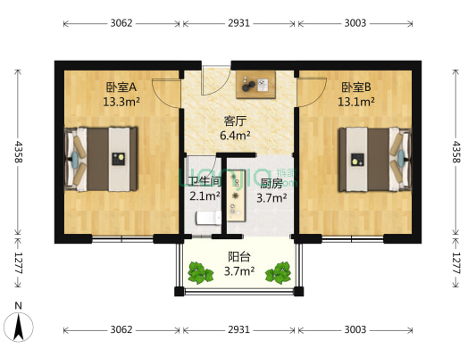 中原东路75号院 2室1厅1卫 56平方