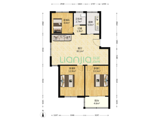 尧建新村 3室1厅1卫 95平方