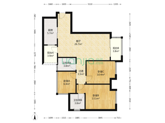 金茂国际生态新城锦悦 3室1厅2卫 92平方