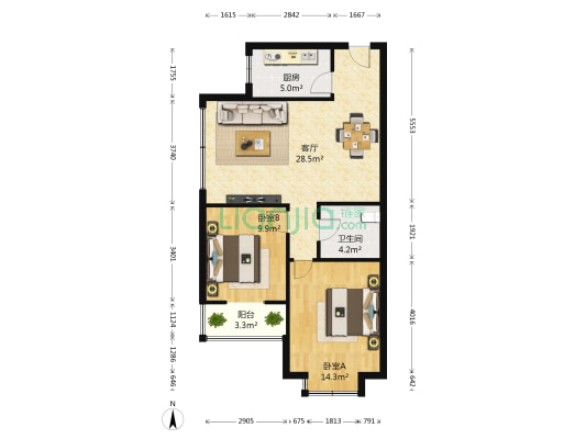 西控花园 2室1厅1卫 89平方