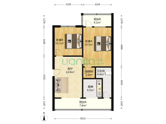 华新大院 2室1厅1卫 68平方