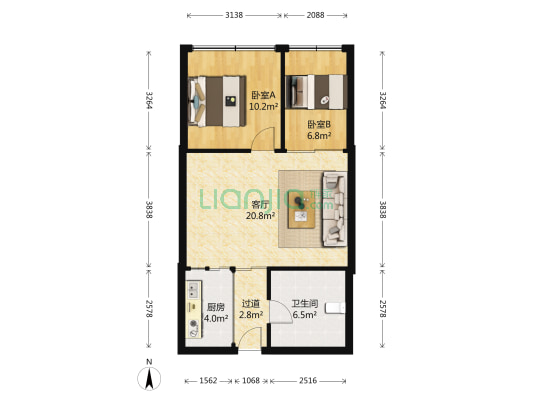 泰和花园 2室1厅1卫 74平方