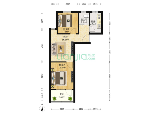 临江新寓 2室1厅1卫 56平方