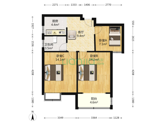 新隆华府西区 3室1厅1卫 76平方