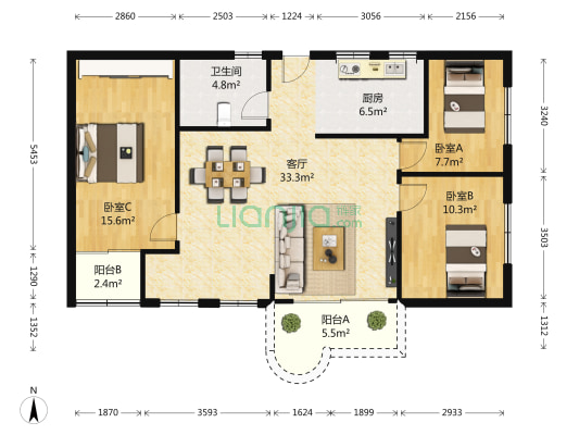 米兰苑 3室1厅1卫 95平方