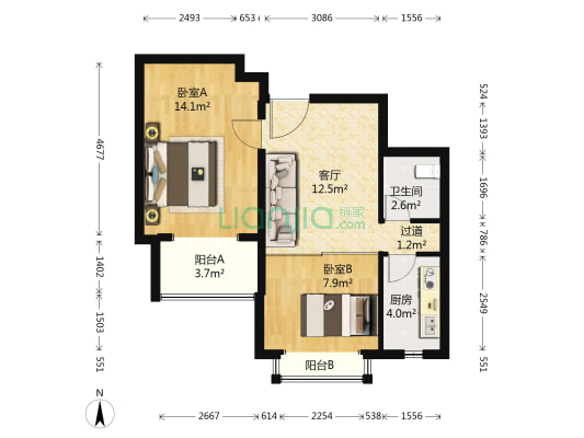 海逸半岛 2室1厅1卫 63平方